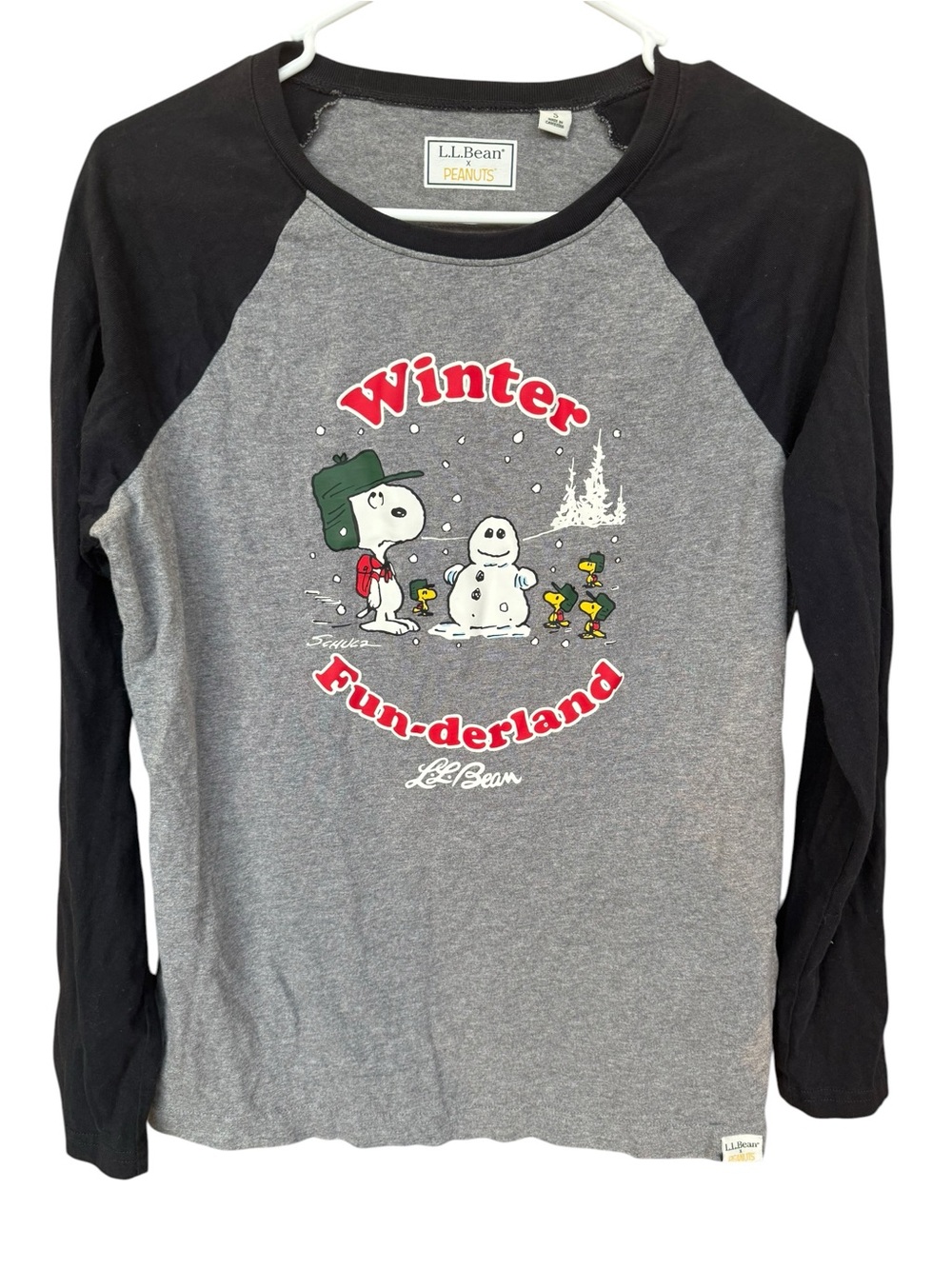L.L. Bean Vintage Holiday Snoopy Raglan Tee - Gray/Black